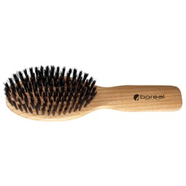 Hair brush oval model natural ash wood and pure pig bristles. Antistatic. Packed in an elegant transparent box. Entirely produced in Italy. Natural wood hair brush anti-static.