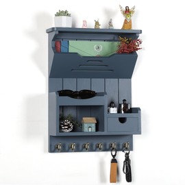 DOPACE Key Holder for Wall, Mail and Key Holder, Mail Organizer Wall Mount with Storage Drawer and 6 Hooks, Easy Installation Key Holder for Entryway and Home Decor, Gray