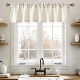 Slozzi Linen Valance for Windows 2 Panels, Natural Ivory Rod Pocket Light Filtering Semi Sheer Soft Linen Window Treatment Drapes Farmhouse Burlap Rustic Curtains for Kitchen Living Room,54x18 inch