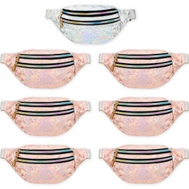 7 Pack Bachelorette Party Fanny Pack Set Holographic Neon Fanny Pack 80s Waterproof Waist Belt Bag Traveling Running Waist Bags for Wedding Bachelorette Party