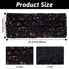 Pack of 2 Women's Winter Headbands, Winter Headbands, Knitted Thick Crochet Hair Band, Colour Dots, Hair Band, Ear Warmers for Women and Girls (Black and Grey)