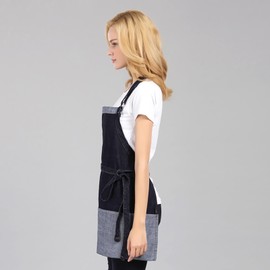 FOVSHNG Adjustable Bib Short Denim Apron for Women with 3 Pockets Aprons Kitchen Apron for Women Men Chef Cooking Black