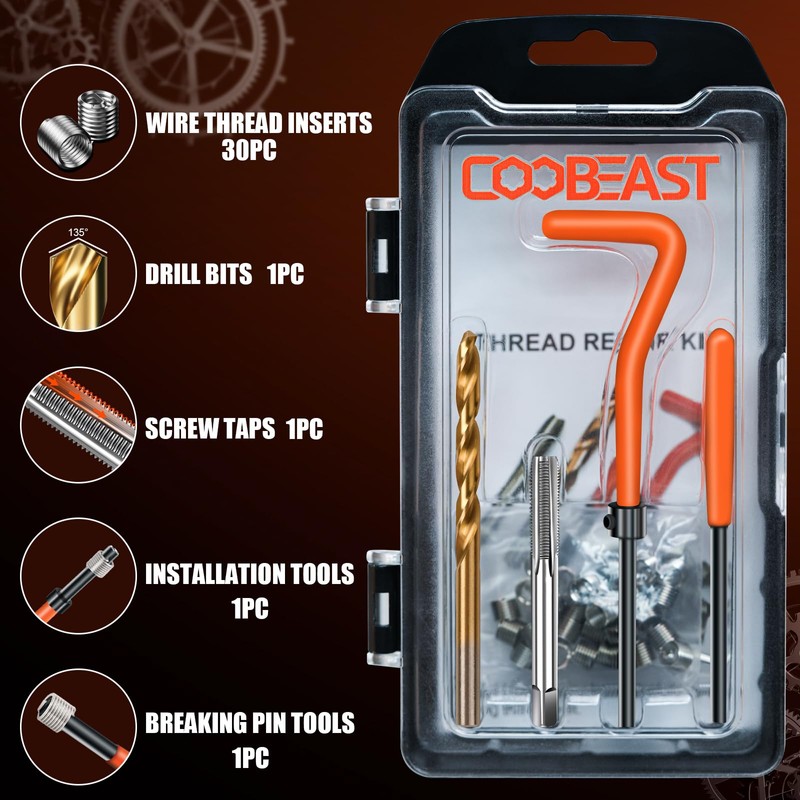 coobeast Thread Repair Kit, Thread Repair Tool with HSS Drill