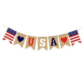 Levemolo American Independence Day Banner Patriotic Burlap Flag Bunting Perfect for 4th July Celebration Decorative Party Supplies
