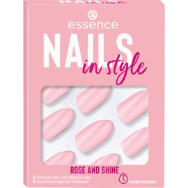 essence nails in style artificial fingernails, no. 14, pink, express result, instant result, shiny, colour-intensive, nanoparticles free, pack of 12
