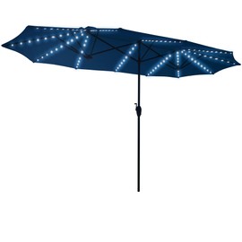 SUPERJARE 13ft Outdoor Patio Umbrella with Solar Lights, Double-sided Deck Pool Umbrella with 1.5 Inch Pole, Fade Resistant Canopy, 12 Sturdy Ribs, for Porch, Market, Backyard, Navy Blue