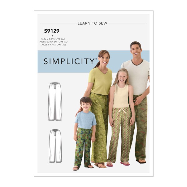 SIMPLICITY Sewing Pattern S9129 Unisex Sleepwear, Various, A (XS-L/XS-XL)