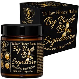 By Bade Signature Tallow Honey Balm 4.2 oz (120 g) – Hidratante para la piel de ternera alimentada con hierba con miel cruda y cera de abejas – Hidratación profunda natural para rostro y cuerpo