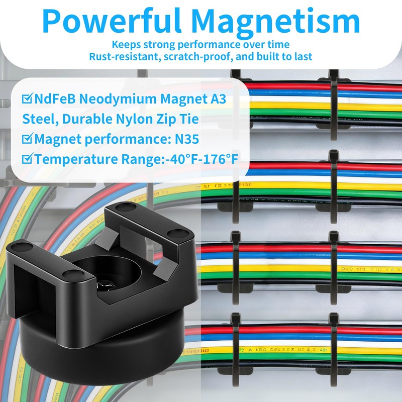 XHTTFDC Magnetic Cable Ties set,20 Magnetic Zip Tie Mounts with