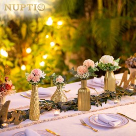 NUPTIO Gold Bud Vases for Flowers: Set of 4 Small Glass Flower Vase Bulk - Vintage Bottles for Wedding Centerpieces for Tables Decor Decorative Home Centerpiece Decorations