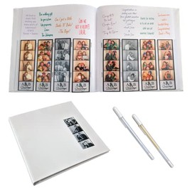 Photo Booth Nook Scrapbook Album with Gel Pens (1 count) - Scrapbooking Journal with Leather Cover - 40 White Pages, 2x6" Cover Picture Slot & Photo Strip Inserts -Ideal for Wedding, Graduation Photos