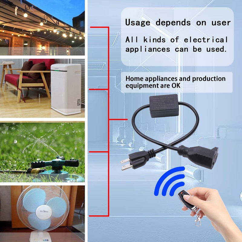 Extension Cord with Switch,Remote Control Extension Cable Waterproof Switch 1.65FT/0.5m,1250W