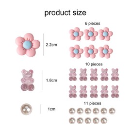 Aikeis Bear and Daisy Shoe Decorations, Suitable for Women, Girls and Kids (10 Pieces Pink Bears + 11 Pieces White Beads + 6 Pieces Pink Daisies), Resin