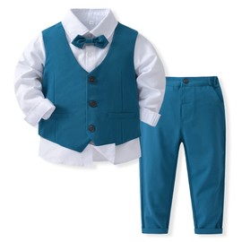 Conjunto de traje formal para caballero con chaleco, pantalón, camisa y pajarita, 4 piezas, Azul marino, 4 Años
