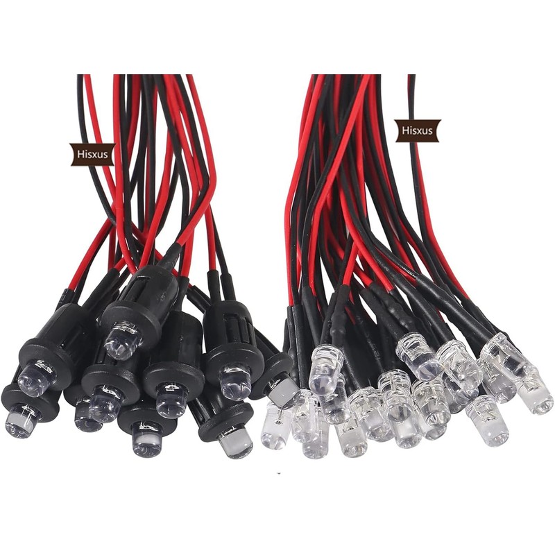 Hisxus 25Pcs 10MM White LED Pre-wired Water Clear Bulb 12V
