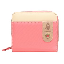 Sea Double Nicole Women's Bifold Wallet, Round Zipper, Owl, Auspicious Wallet, Compact, Pink, One size