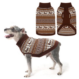 SCENEREAL Dog Sweater for Small Size Dog Girls Boys, Turtleneck Pullover Winter Dog Clothes, Christmas Dog Outfits, Pet Sweatshirt Apparel Knitwear,Dachshund, Yorkie, Chihuahua S Khaki-Reindeer