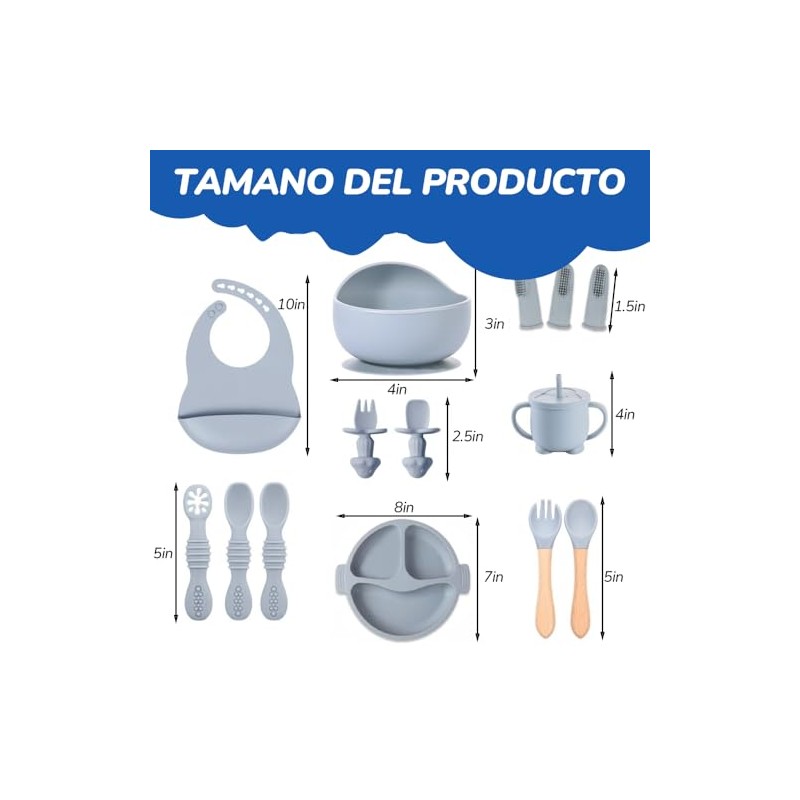 14pcs Vajillas Platos para Bebe Silicona, Set Alimentacion Complementaria Bebe,