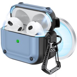 RFUNGUANGO for AirPods 3rd Generation Case Cover with Cleaner Kit,Powerful Drop Protection, Magnetic Lid, for AirPod Gen 3 Charging Case 2021, Blue