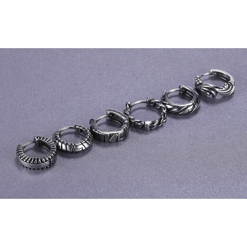 LUXSTAR Men's Hoop Earrings, 6 Styles, Single Ear, Hypoallergenic, Stainless