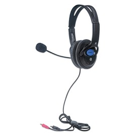 Manhattan Stereo Headset — Lightweight Over-Ear Design, 6 ft. (1.8 m) Connecting Cable and Two 3.5 mm Plugs for Audio and Built-in Adjustable Microphone