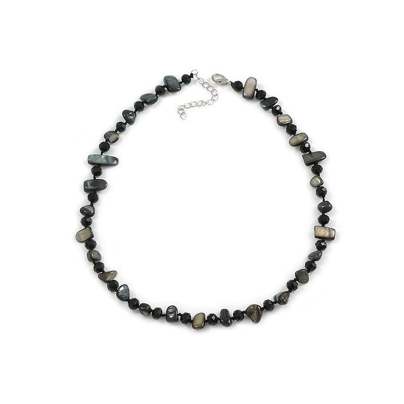 Avalaya Black Sea Shell and Glass Bead Necklace - 50cm