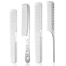 4 Types Metal Combs Professional Aluminum Dressing Comb for Hair Styling,Included Hair Cutting Comb,Metal Rat Tail Comb,Detangling Comb,Handle Comb for Women Men Barber Supplies