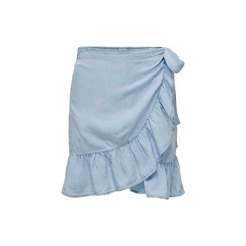 ONLY Women's Onlsofia Wrap Knee DNM Skirt, Light blue bleached