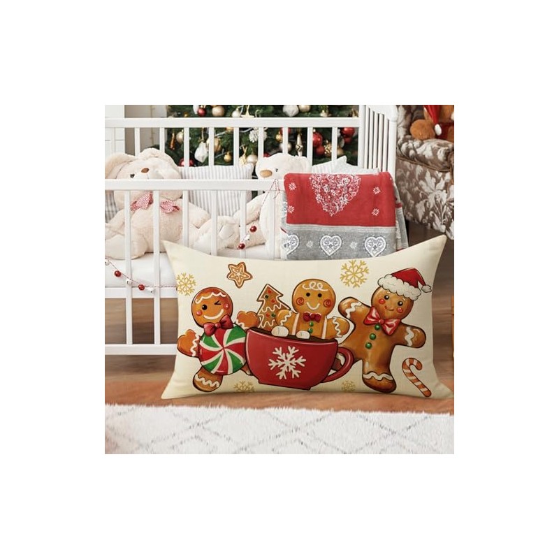Christmas Gingerbread Man Lumbar Decorative Throw Pillow Cover 12 x