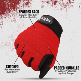 Alpha general purpose working gloves with touch screen, gardening gloves with 4mm foam padding for men and women (Red, Large)
