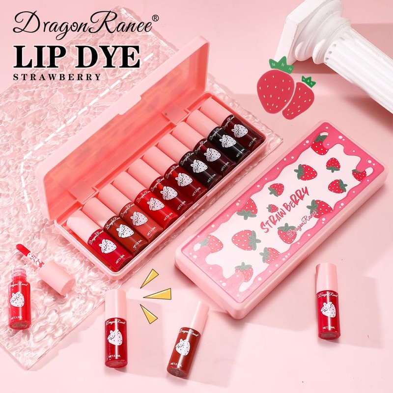 Strawberry Lip Tint Set, 10 pcs, Waterproof, Long-Lasting, High Pigment