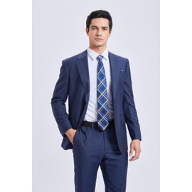 HISDERN Mens Tie Royal Blue Ties for Men with Pocket Square Set Formal Blue Gold Striped Plaid Necktie for Wedding Party