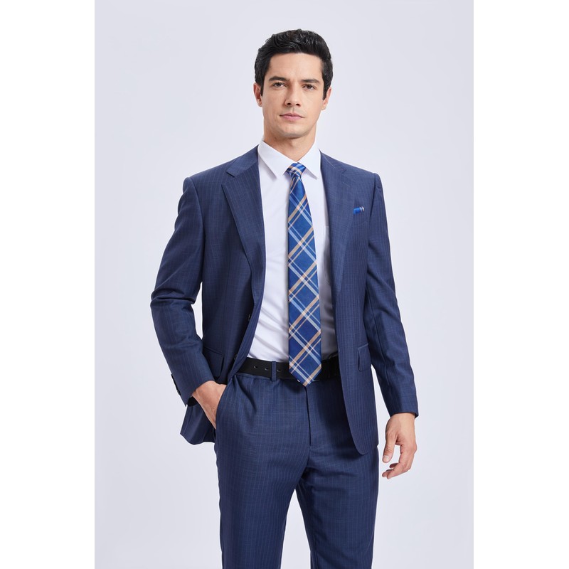 HISDERN Mens Tie Royal Blue Ties for Men with Pocket