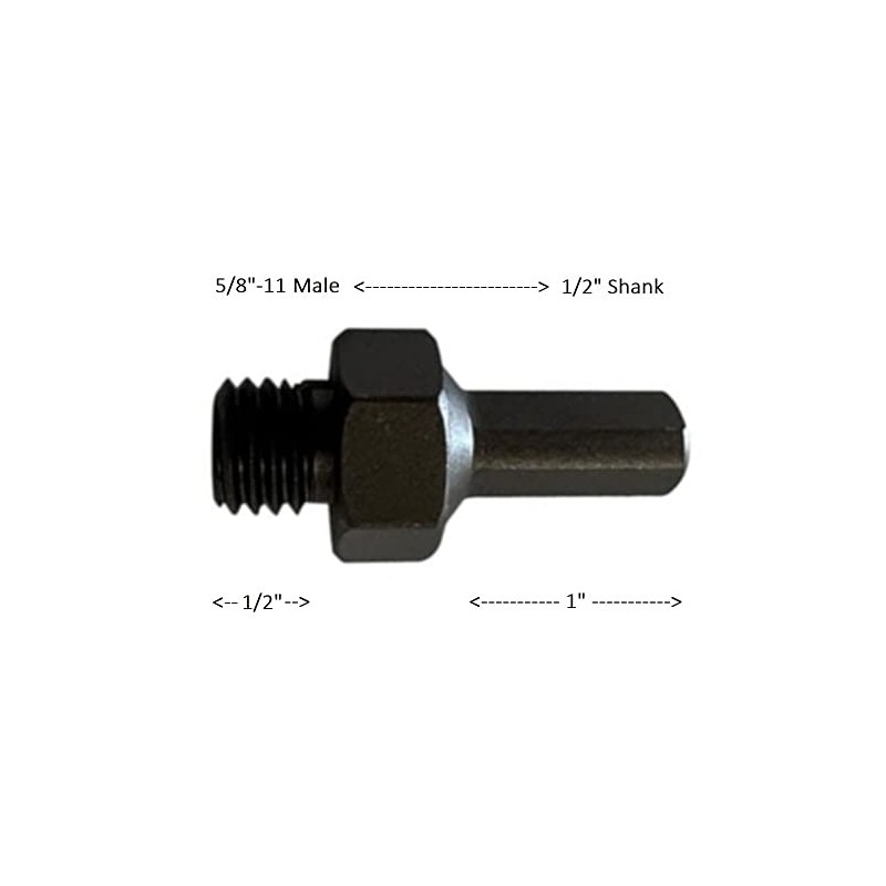 5/8"-11 Male to 1/2" Shank (Short) Core Drill Adapter for