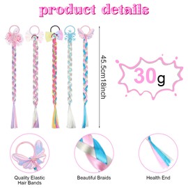 Pack of 5 Colourful Hair Strands, Rainbow Princess Braid, Long Hair Wig Braids for Girls, Headband Braid with Scrunchie, Wig Ponytail Hairpiece Animation Cosplay Children's Wig for Party Costume