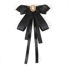 JKQBUX Fashion Ribbon Bow Tie Brooch Pins for Women Girls Crystal Pearl Uniform Pre-Tied Bowknot Corsage Party Ceremony Accessories