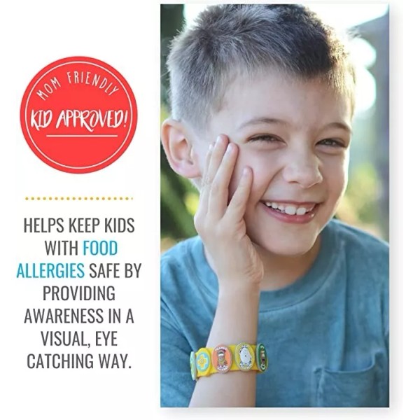 Allermates Multi-Food Allergy Bracelet Medical Band Egg Asthma Dairy Charms