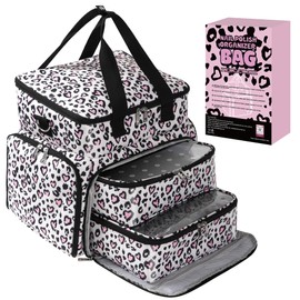 Double Layer Nail Polish Organizer Case, Waterproof Nail Polish Organizer Bag Holds 72 Bottles and Nail Dryer, Portable Nail Polish Storage Organizer with Removable Pouches for Tools， Leopard Print