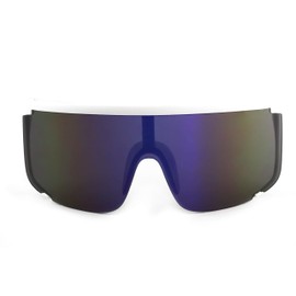 Flawless Unisex Oversized Super Shield Mirrored Lens Sunglasses Retro Flat Top Matte Black Frame (White Blue)