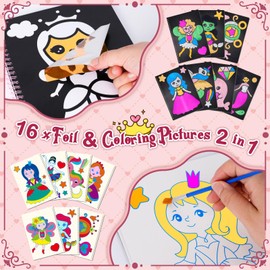 Craft Gift Girls 4 5 6 7 8 Years: DIY Foil Colouring Craft Set Children from 4 5 6 7 8 Years, Foil Fun Princesses & Unicorn Gifts for Girls 5 6 7 8 9 10 Years Creative Travel Games Children