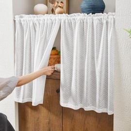 Deconovo Sheer Curtains, Short Curtains with Floral Pattern, Window Tiers Curtains for Bathroom Small Window, Geometric, W28 x L24