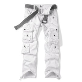 OCHENTA Men's Cotton Casual Cargo Work Pants Baggy Travel Hiking with Multi Pockets White Tag 32