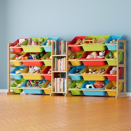 SpaceAid Large Toy Storage Organizer with 24 Bins and 3 Shelves, Toy Organizers Storage Bookshelf, Kids Bin Shelf Box Bookcase for Bedroom Playroom Organization Room Decor, Multi-Colored