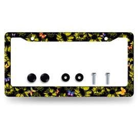 Sunflower Butterfly License Plate Frame Cute Floral Flowers License Plate Decoration Stainless Steel Sunflowers License Plate Holder Colorful Cars Accessory with Screws 12x6 Inch