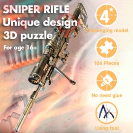 Microworld 3D Metal Puzzle, Mechanical Sniper Rifle Metal Model Kits, Brain Teaser DIY Challenge 3D Puzzle for Adult Art Craft