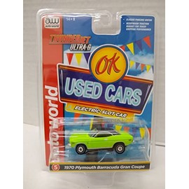 Auto World SC390-5A OK Used Cars 1970 Barracuda Gran Coupe HO Scale Electric Slot Car - Green