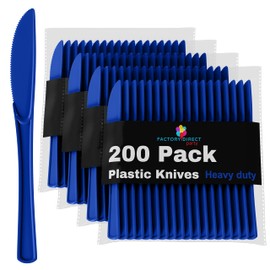 Exquisite Disposable Dark Blue Plastic Knives 200 Pcs - Heavy Duty Dark Blue Plastic Disposable Cutlery - Dark Blue Disposable Flatware, Dark Blue Plastic Silverware, Plastic Knives Dark Blue