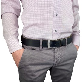 LINDENMANN Men's Leather Belt, Full Cowhide Leather, Buffalo Leather, 4 mm, in 3 Colours, Cognac/Dark Brown/Black, black