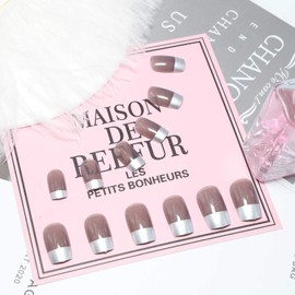 Allereya Square Coffin Press On Nails Medium Grey Ombre Fake Nails Shiny Clip On Nails Party False Nails Tips Trendy Full Cover Acrylic Nails for Women and Girls 24 Pieces