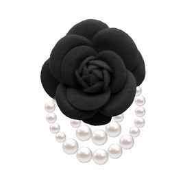 Elegant Camellia Flower Pearl Brooch Pin for Women Girls,Vintage Floral Hairpin Headpieces Brooch Clothing Bag Scarf Decoration Shawl Pins Jewerly (Black)